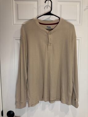 Highland Beige Waffle-Knit Thermal Henley – Size Large